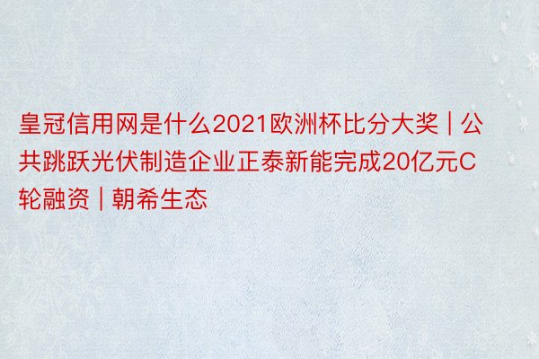 皇冠信用网是什么2021欧洲杯比分大奖 | 公共跳跃光伏制造企业正泰新能完成20亿元C轮融资 | 朝希生态