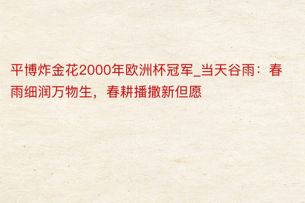 平博炸金花2000年欧洲杯冠军_当天谷雨：春雨细润万物生，春耕播撒新但愿