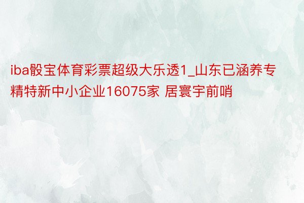 iba骰宝体育彩票超级大乐透1_山东已涵养专精特新中小企业16075家 居寰宇前哨