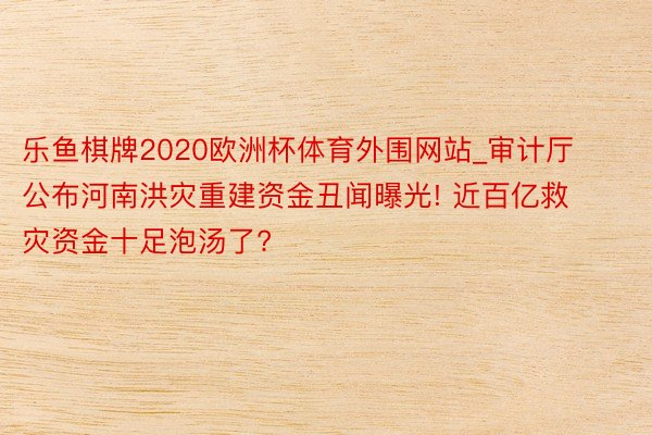 乐鱼棋牌2020欧洲杯体育外围网站_审计厅公布河南洪灾重建资金丑闻曝光! 近百亿救灾资金十足泡汤了?