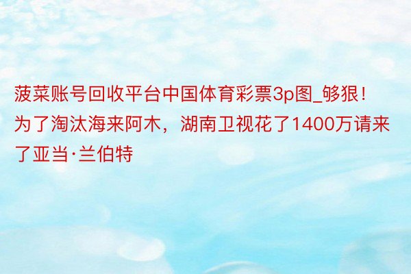 菠菜账号回收平台中国体育彩票3p图_够狠！为了淘汰海来阿木，湖南卫视花了1400万请来了亚当·兰伯特