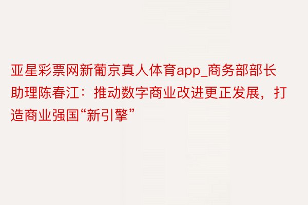 亚星彩票网新葡京真人体育app_商务部部长助理陈春江：推动数字商业改进更正发展，打造商业强国“新引擎”