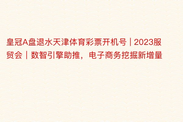 皇冠A盘退水天津体育彩票开机号 | 2023服贸会｜数智引擎助推，电子商务挖掘新增量