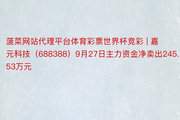 菠菜网站代理平台体育彩票世界杯竞彩 | 嘉元科技(688388)9月27日主力资金净卖出245.53万元